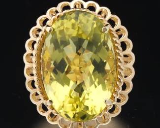 Ladies Gold and Lab Grown Lime Spinel Ring