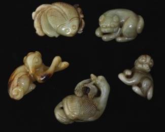 A Group of Five Carved Jade Ornaments