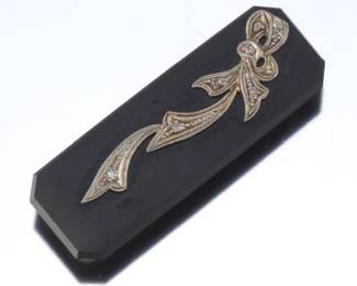 Ladies Edwardian Gold, Diamond and Black Onyx Pin Brooch