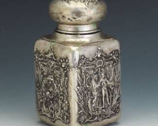 German 800 Silver Rococo Style TeaCaddy, by Simon Rosenau, ca. 19th Century