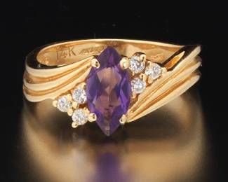 Ladies Gold, Amethyst and Diamond Ring