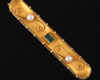 Antique Gold, Pearl, and Tourmaline Brooch
