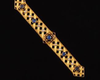Antique Bar Brooch with Sapphires and Pearls