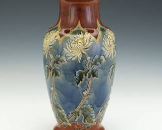 Royal Doulton Stoneware Vase Floral Relief Design, ca. 1907