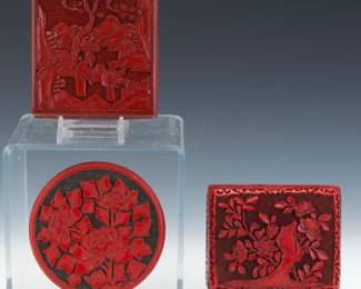 Three Chinese Cinnabar and Black Lacquer Boxes