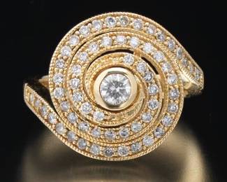 Ladies Gold and Diamond Spiral Bypass Ring