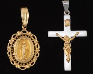 Ladies TwoTone Gold Religious Medal and Crucifixion Pendants