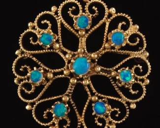 Ladies Vintage Gold and Opal Pin Brooch