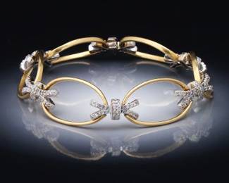 Ladies Mid Century TwoTone Gold and Diamond Bracelet