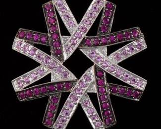 Ladies Gold, Rubies and Pink Sapphires Star Burst Pin Brooch