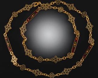 Ladies Vintage Renaissance Revival 18K Gold and Enamel Necklace