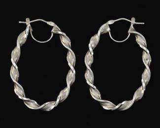 Ladies Pair of Italian Gold Spiral Oval Hoops