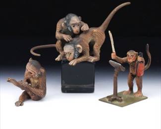 Set of Four ColdPainted Vienna Bronze Monkeys, Austria, early 20th century