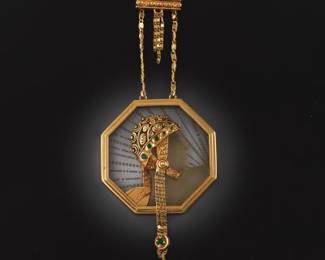Erte Art Deco Style Gold, Emerald and Crystal Wings of Victory Necklace