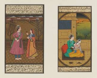 Pair of MughalInspired Miniature Paintings with Urdu Script