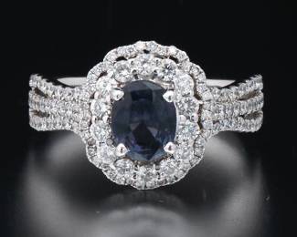 Ladies Gold, Blue Spinel and Diamond Ring
