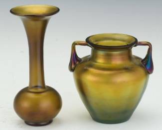 Two Iridescent Glass Vases, Attributed to Loetz