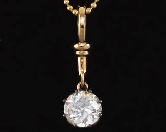 Ladies Old European Cut Diamond Solitaire Pendant on Chain, GIA Report