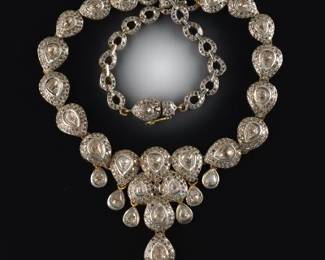 Mughal Style Diamond, Gold and Silver Bib Necklace