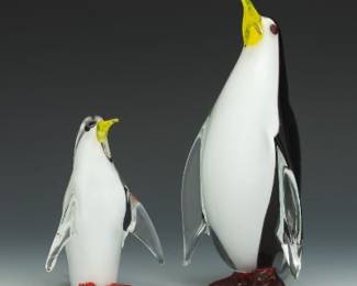 Formia Vintage Murano Art Glass Two Penguin Figurines