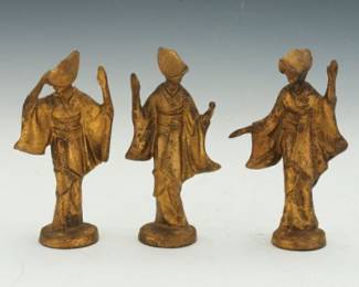 James Mont Style Cast Iron Dancing Awa Odori Figures, Set of Three