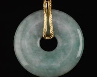 Classical Gold and carved Jadeite Jade Disc Pendant