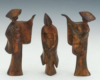 Patinated Bronze Figures of Awa Odori Dancers, Set of Three