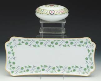 Royal Limoges Veronese Porcelain Dresser Tray and Haviland Limoges Powder Box