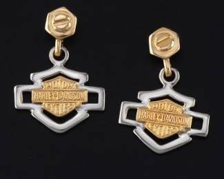 O.L.P. pair of Platinum and Gold HarleyDavidson Motor Cycles Earrings