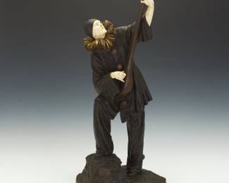 Figural Sculpture of a Pierrot with Mandolin, Signed D. H. Chiparus