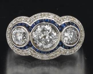 Platinum, Diamond and Sapphire Ring