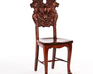 Carved Mahogany Side Chair with LionHead Back