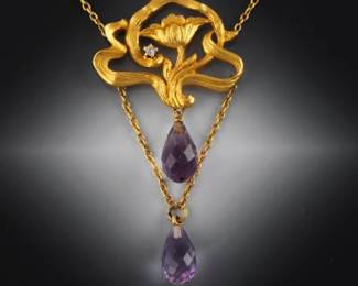 Art Nouveau Gold, Amethyst and Diamond Necklace