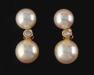 A Pair of Pearl and Diamond Earrings