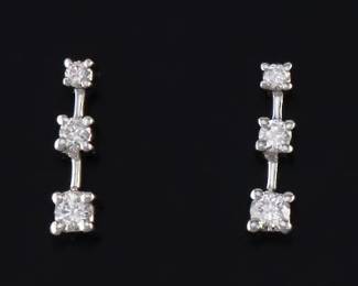 Ladies Pair of God and Diamond Bar Earrings