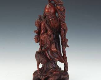Chinese Carved Hardwood Figure of Shou Lao