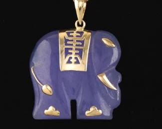 Ladies Gold and Lavender Jade Elephant Double Happiness Pendant