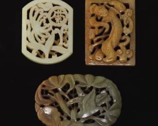 A Group of Three Carved Jade Plaques