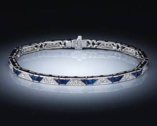 Platinum Straighline Sapphire and Diamond Bracelet
