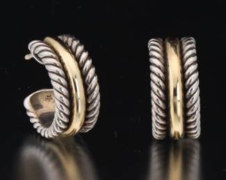 David Yurman Pair of Gold and Sterling Silver SemiHoops