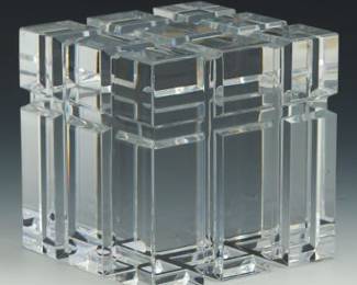 Baccarat France Clear Crystal Cube Sculpture Perspective Model