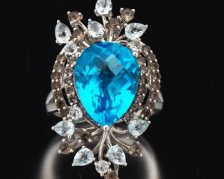 LeVian Gold, Blue Topaz and Smoky Quartz Crazy Collection Ring