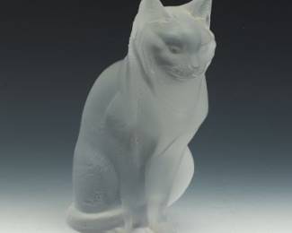 Lalique France Frosted Crystal Cat Sculpture Sitting Cat