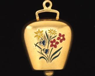 Ladies 18k Gold and Enamel Cowbell Pendant