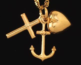 Ladies High Carat Chain with 18K Italian Triple Charms Pendant