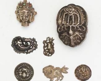 Tibetan Silver Six Ornaments and Two Pendants