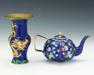 Chinese Cloisonne Enamelled Vase and Teapot, Qing