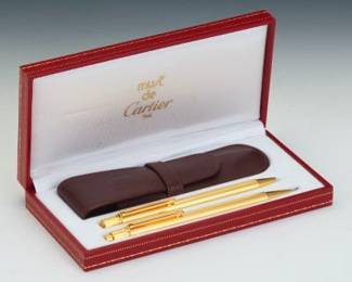 Must de Cartier Paris Boxed Gold Plated Ball Pen and Mechanical Pencil, Trilogy Collection