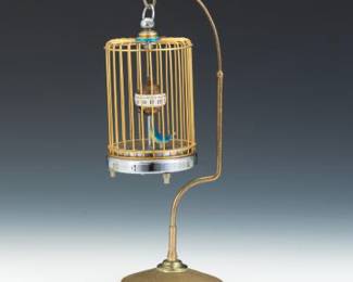 Japanese Automata Bird In Gilded Cage Clock, ca. 20th Century