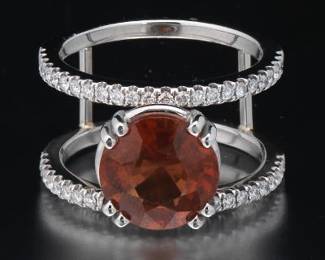 Ladies Platinum, Spersastite Garnet and Diamond Ring